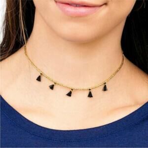 GORJANA 18K Playa Black Gold Tassel Necklace Choker Boho 12" to 14" Dainty
